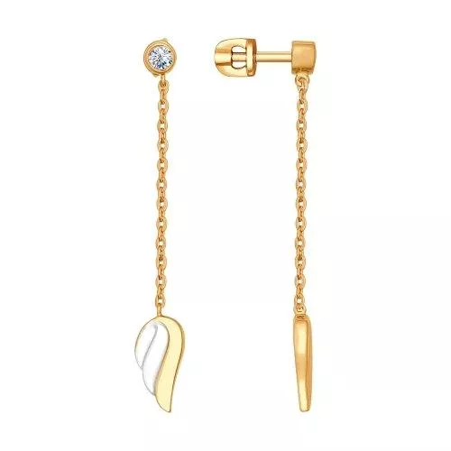 Серьги длинные из золочёного серебра с фианитами