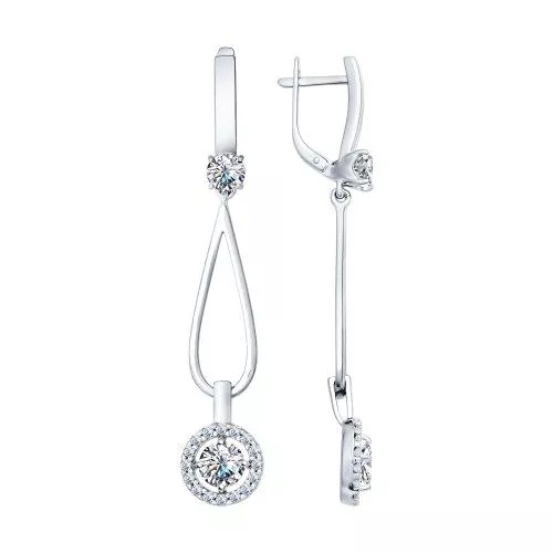 Серьги длинные из серебра с фианитами