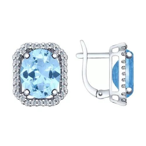 Серьги из серебра с топаз sky ситаллами и фианитами