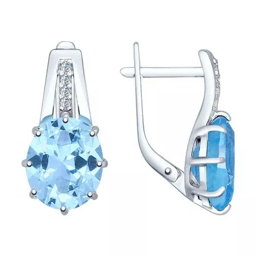 Серьги из серебра с топаз sky ситаллами и фианитами