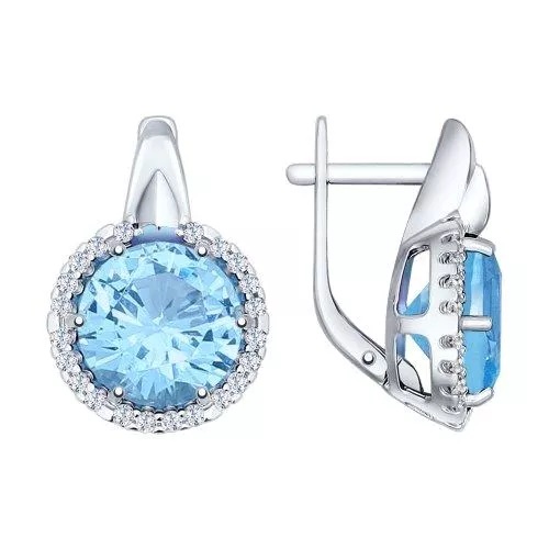 Серьги из серебра с топаз sky ситаллами и фианитами