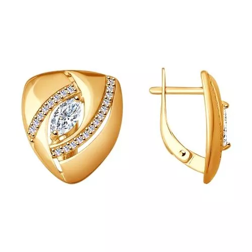 Серьги из золочёного серебра с фианитами