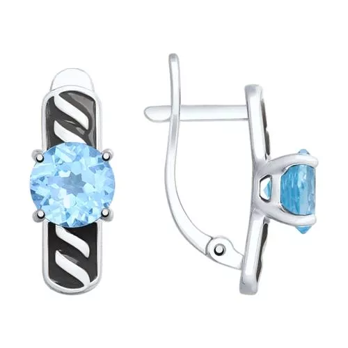 Серьги из серебра с эмалью и топазами