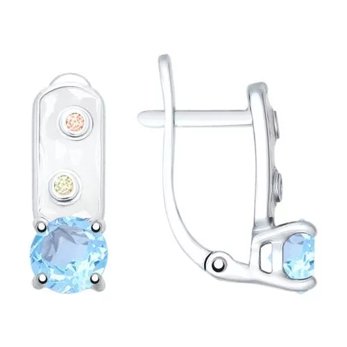 Серьги из серебра с эмалью и топазами и фианитами