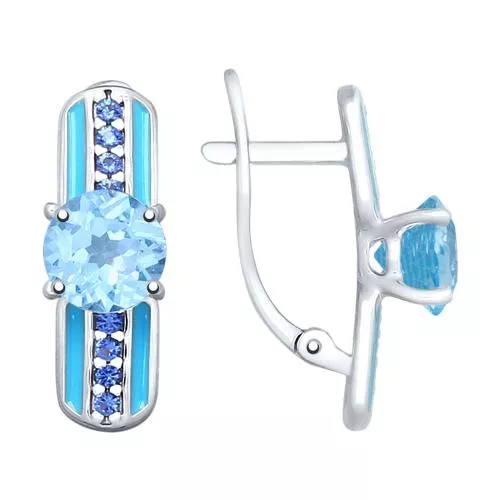 Серьги из серебра с эмалью и топазами и фианитами