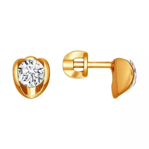 Серьги-пусеты из золочёного серебра с фианитами