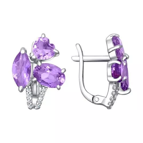 Серьги из серебра с аметистами и фианитами