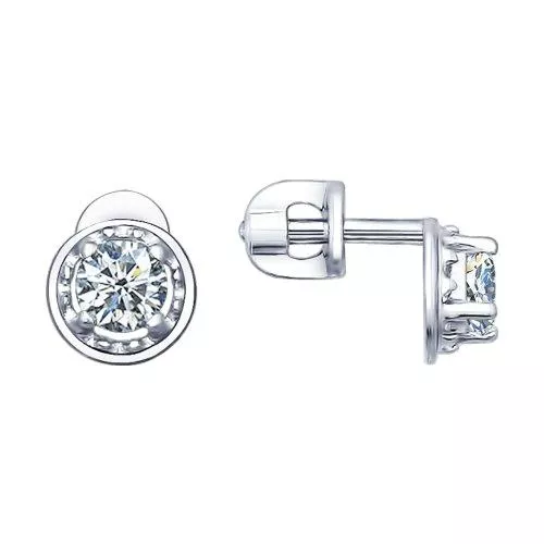 Серьги-пусеты из серебра с фианитами