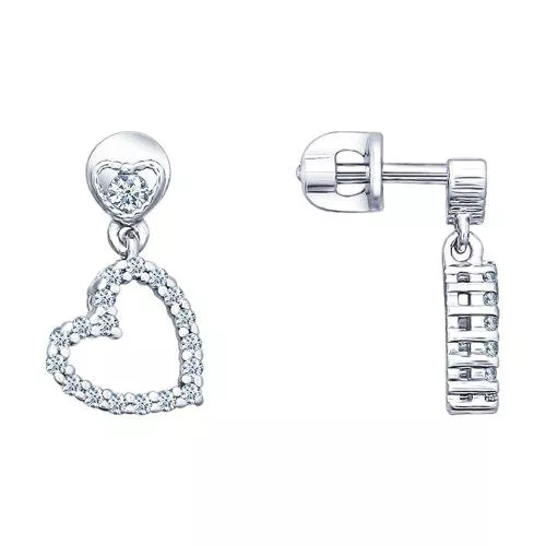 Серьги-пусеты из серебра с фианитами