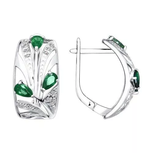 Серьги из серебра с зелеными фианитами