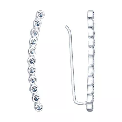 Серьги-зажимы из серебра с фианитами