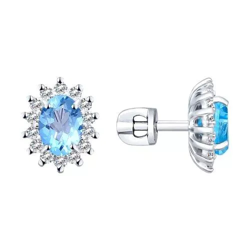 Серьги-пусеты из серебра с топазами и фианитами