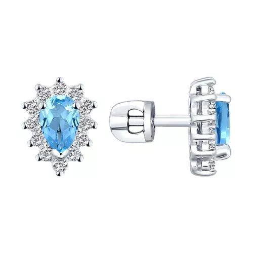 Серьги-пусеты из серебра с топазами и фианитами