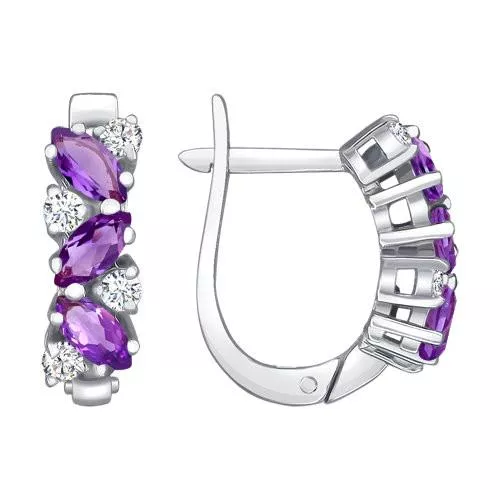 Серьги из серебра с аметистами и фианитами