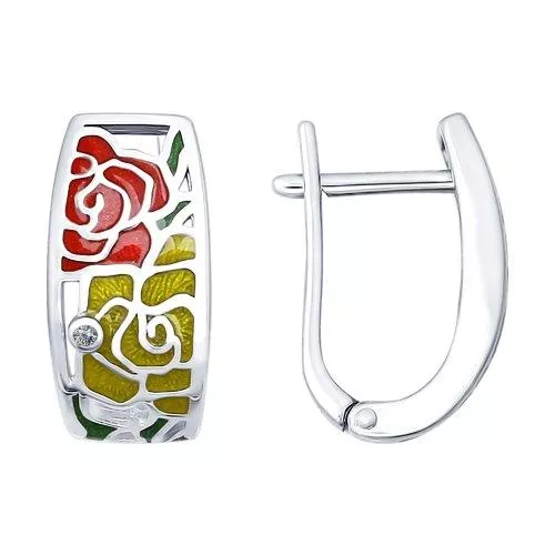 Серьги из серебра с эмалью с фианитами