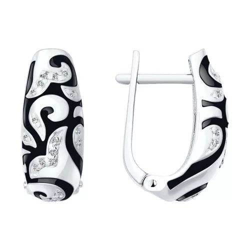 Серьги из серебра с эмалью с фианитами