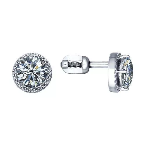 Серьги-пусеты из серебра с фианитами