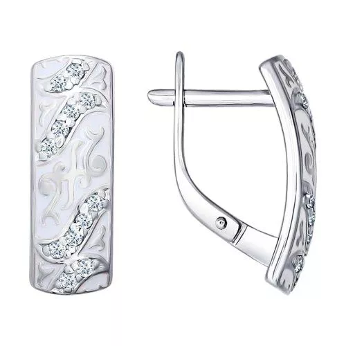 Серьги из серебра с эмалью с фианитами