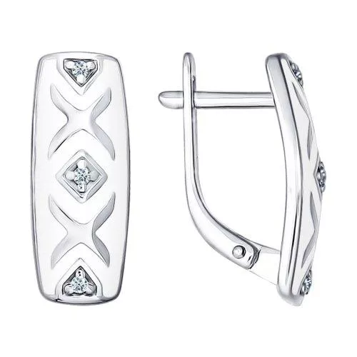 Серьги из серебра с эмалью с фианитами