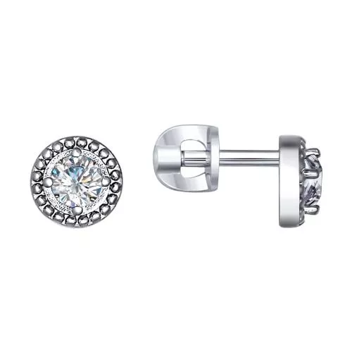 Серьги-пусеты из серебра с фианитами