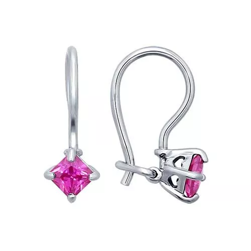 Серьги из серебра с розовыми фианитами