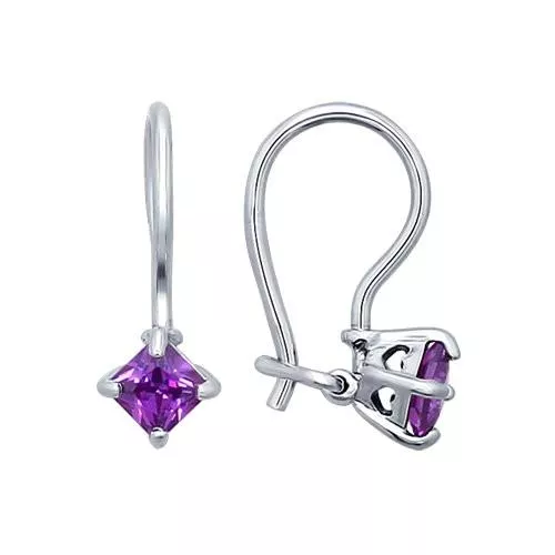 Серьги из серебра с сиреневыми фианитами