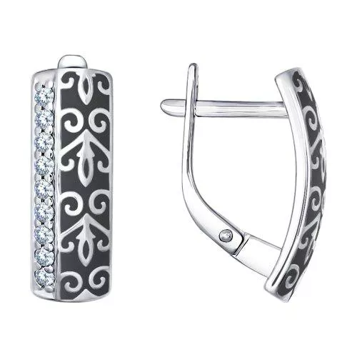 Серьги из серебра с эмалью с фианитами