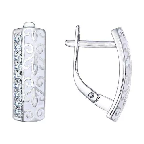 Серьги из серебра с эмалью с фианитами