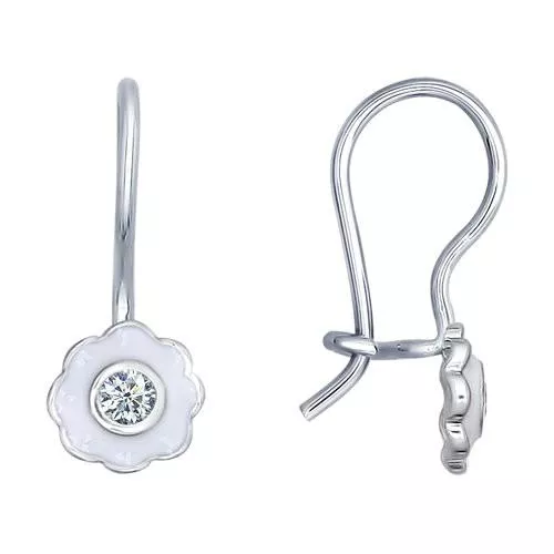 Серьги из серебра с эмалью с фианитами