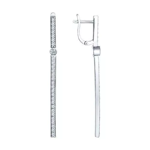 Серьги длинные из серебра с фианитами