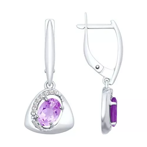 Серьги из серебра с аметистами и фианитами