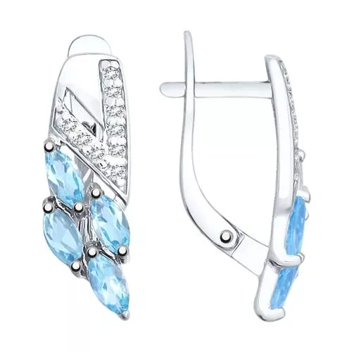 Серьги из серебра с топазами и фианитами