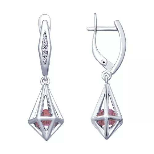 Серьги из серебра с сиреневыми кристаллами Swarovski и фианитами