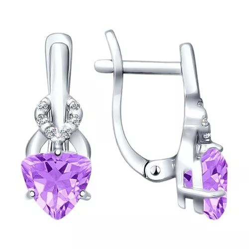 Серьги из серебра с аметистами и фианитами