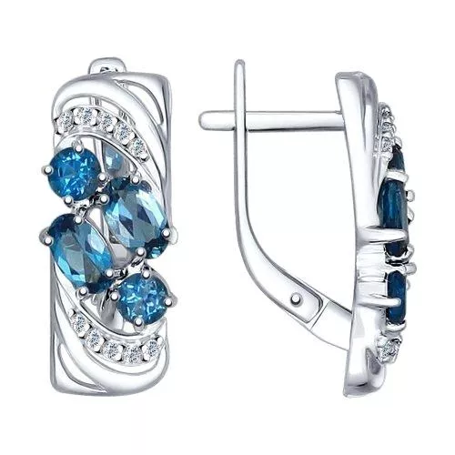 Серьги из серебра с топазами и фианитами