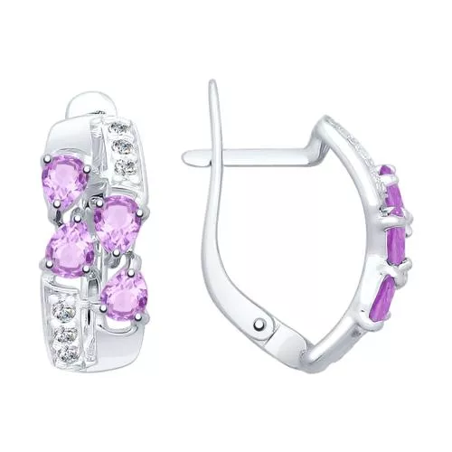 Серьги из серебра с аметистами и фианитами