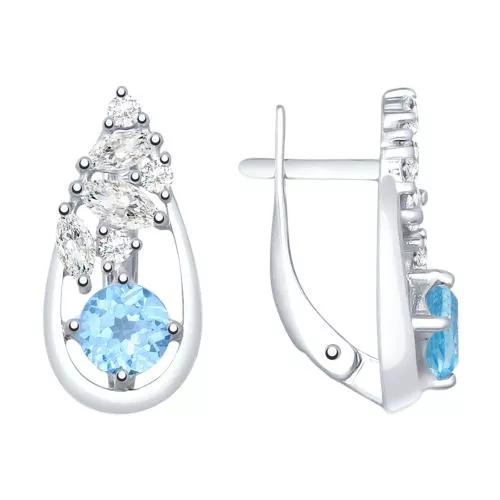 Серьги из серебра с топазами и фианитами