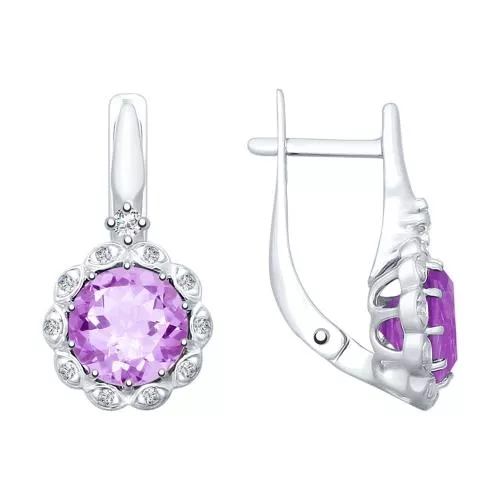 Серьги из серебра с аметистами и фианитами