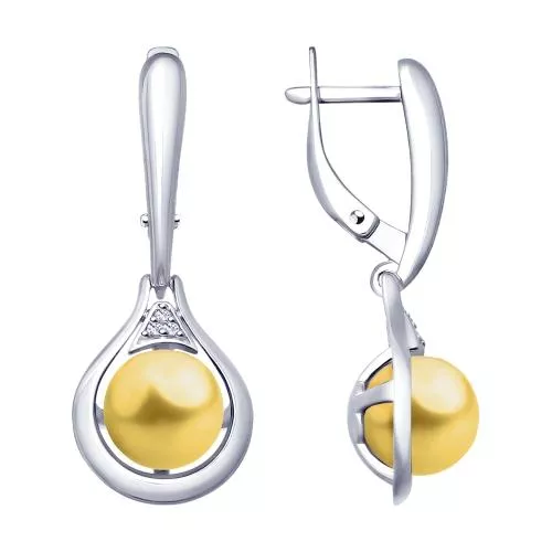 Серьги из серебра с жемчугом Swarovski и фианитами