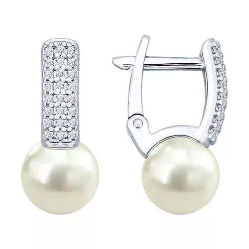 Серьги из серебра с жемчугом и фианитами