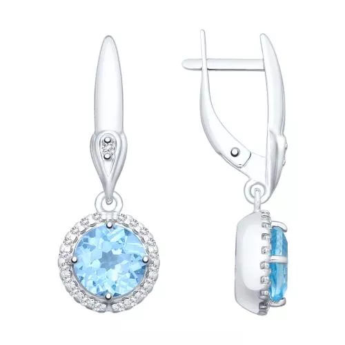 Серьги из серебра с топазами и фианитами