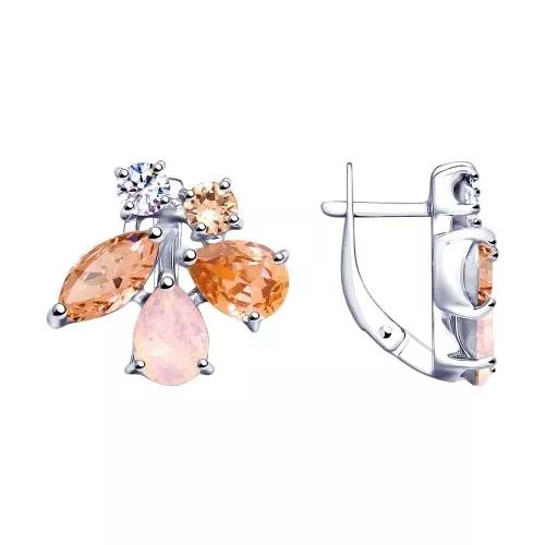 Серьги из серебра с розовыми кристаллами Swarovski