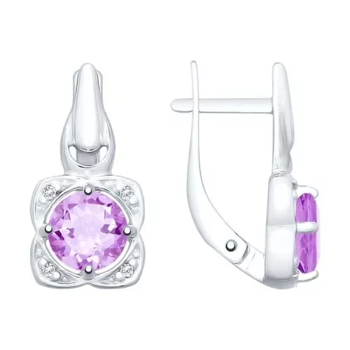 Серьги из серебра с аметистами и фианитами