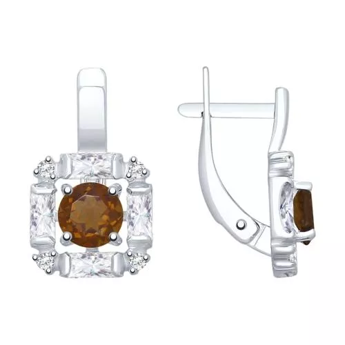 Серьги из серебра с раухтопазами и фианитами