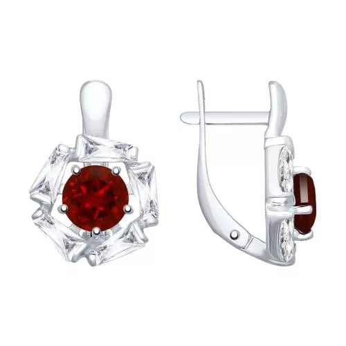 Серьги из серебра с гранатами и фианитами