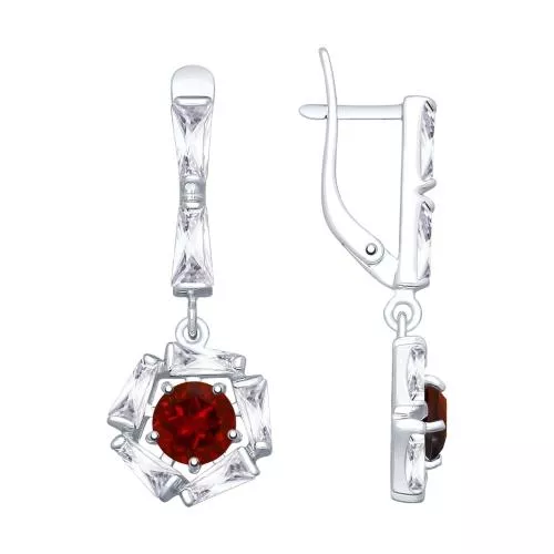 Серьги из серебра с гранатами и фианитами