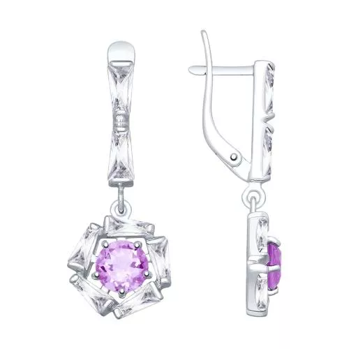 Серьги из серебра с аметистами и фианитами