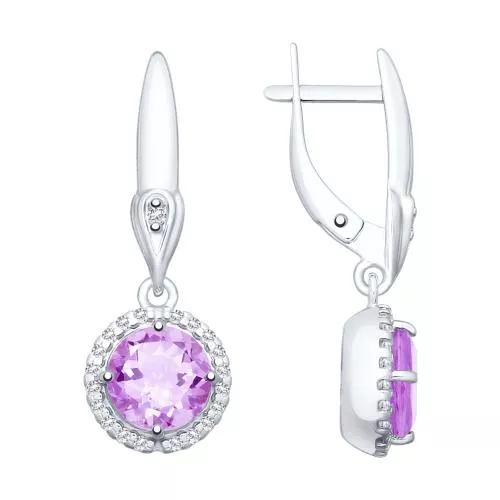 Серьги из серебра с аметистами и фианитами