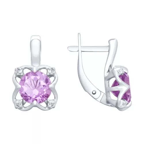 Серьги из серебра с аметистами и фианитами