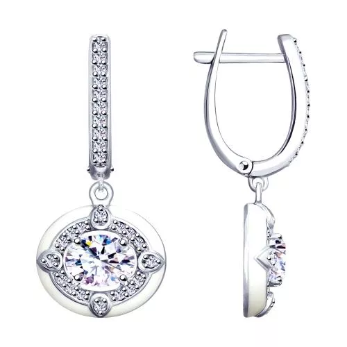 Серьги из серебра с эмалью и фианитами